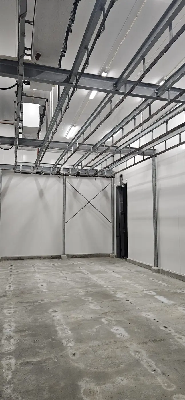 Estructura de rieles metálicos instalada en el interior de una planta